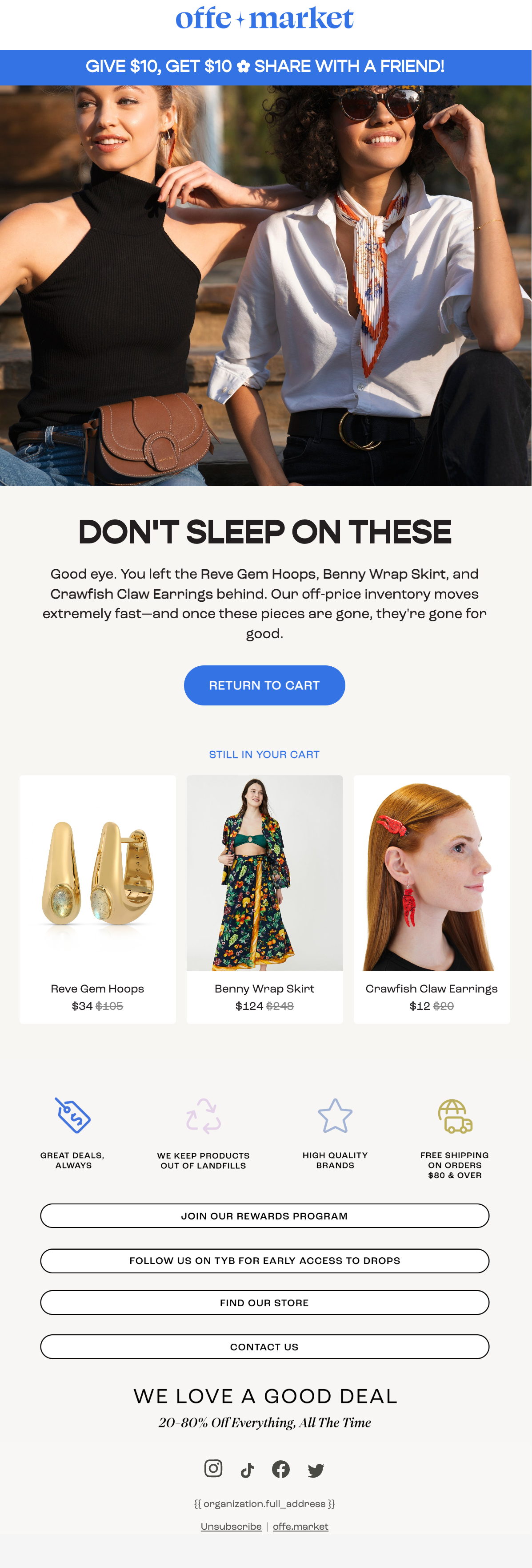 Cart recovery email screenshot