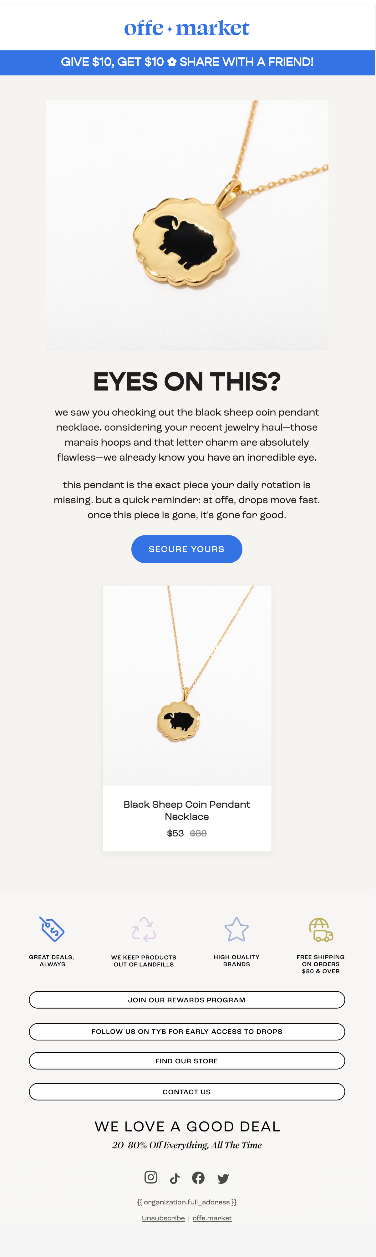 Browse recovery necklace email screenshot